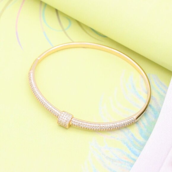 Rose Gold Bangle Bracelet with Sparkling Cubic Zirconia Accents, XPBL0553 - Picture 3 of 12